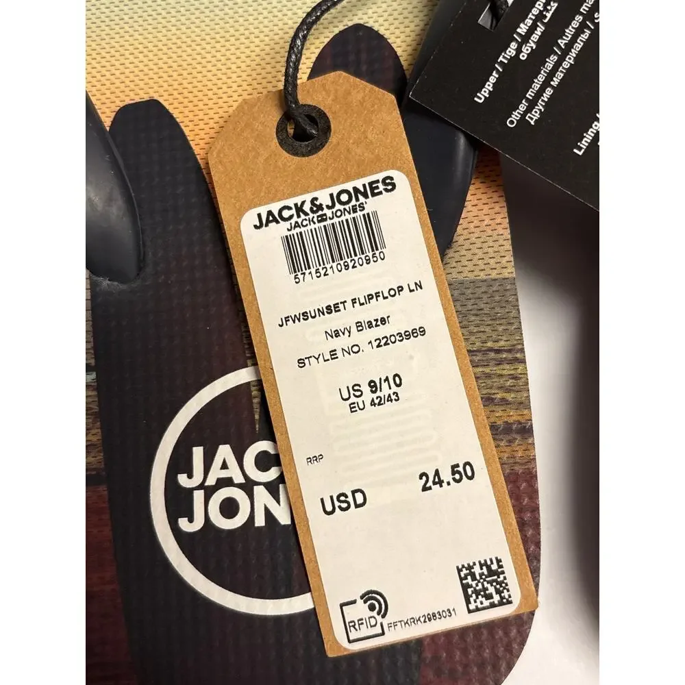 Jack & Jones NWT Sunset Flipflop Sandals Navy Blazer 8-10 Slip On Beach Resort
